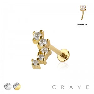 MULTI CZ ARCH TOP THREADLESS (PUSH IN) 316L SURGICAL STEEL LABRET SET